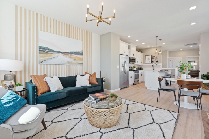 Living room view of the Ross Island home plan from David Weekley in Hillsboro, Oregon.