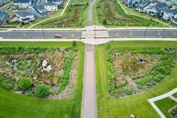 Bird’s eye view of Greenway and walking paths in Reed’s Crossing.