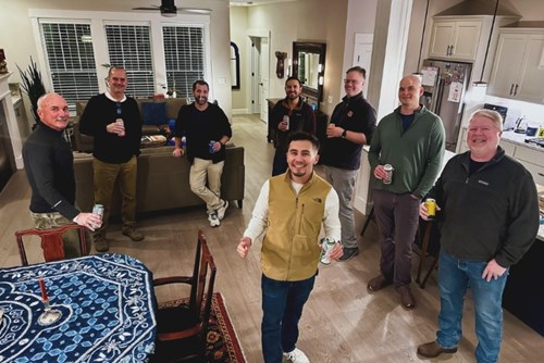 Group photo of the Reed’s Crossing Cycling club having a post-ride get-together.